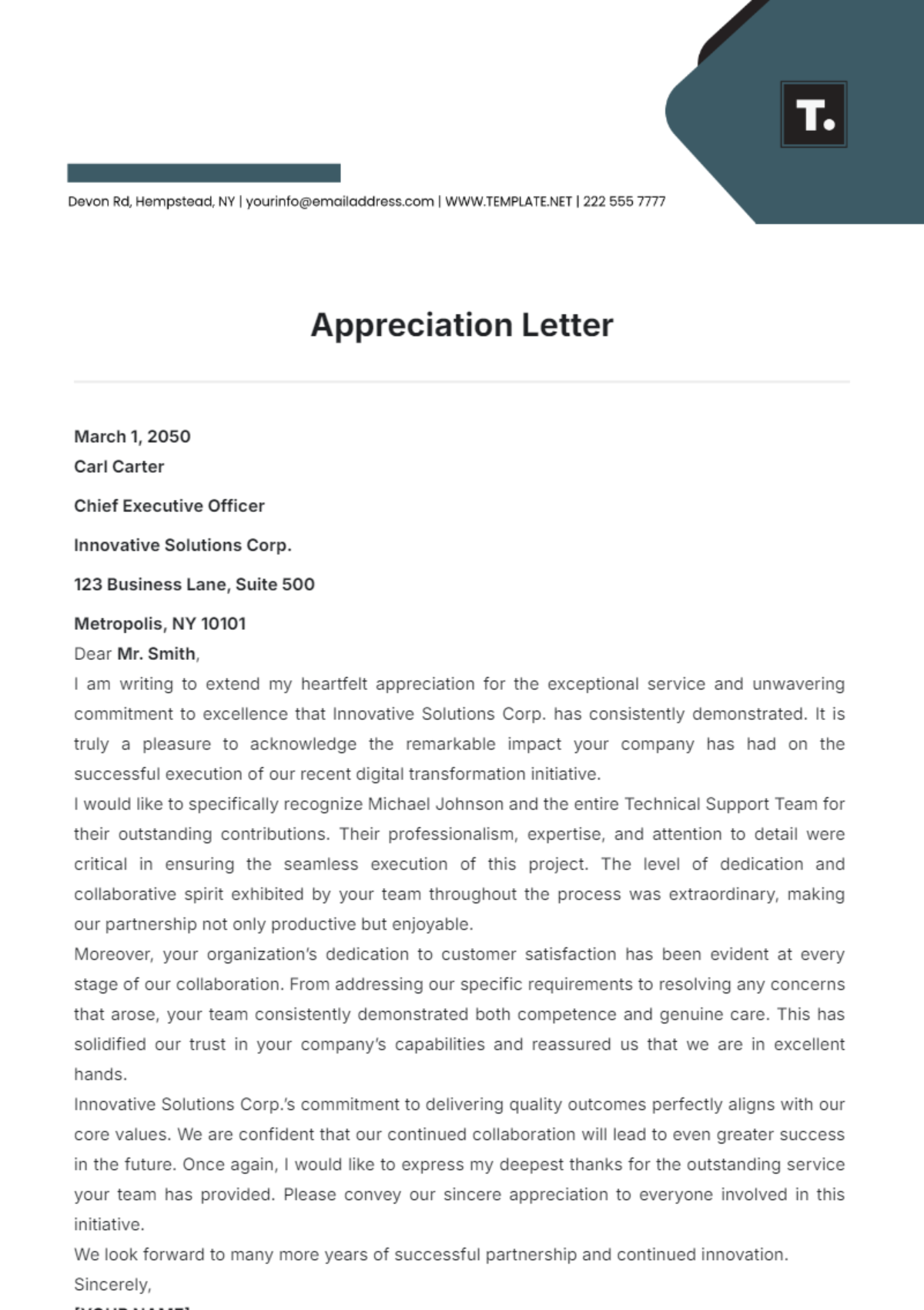 Appreciation Letter Template - Edit Online & Download