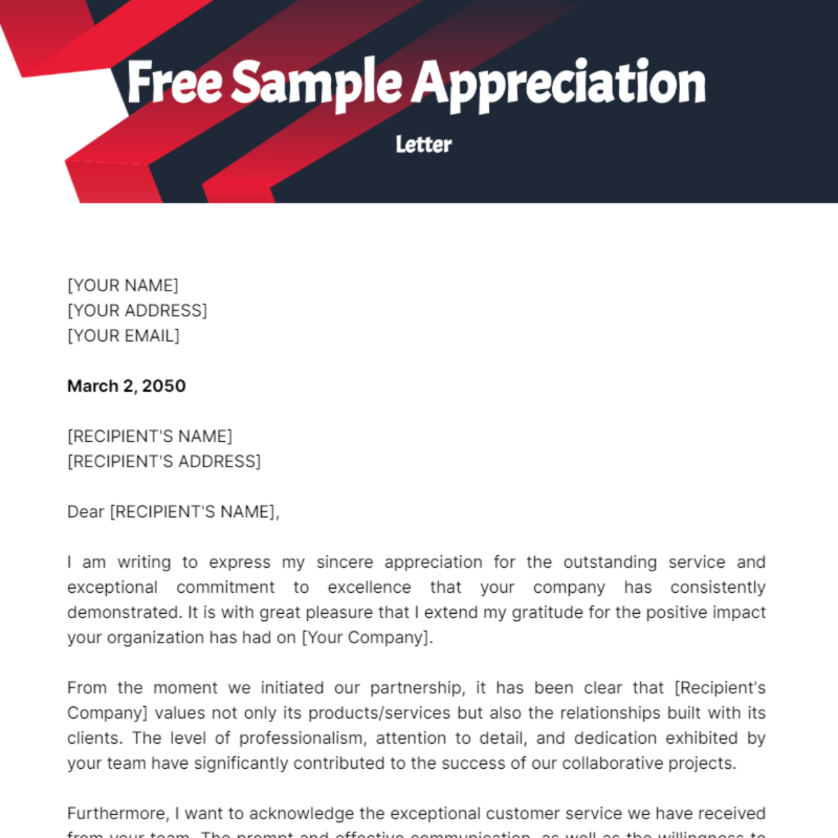 Sample Appreciation Letter Template