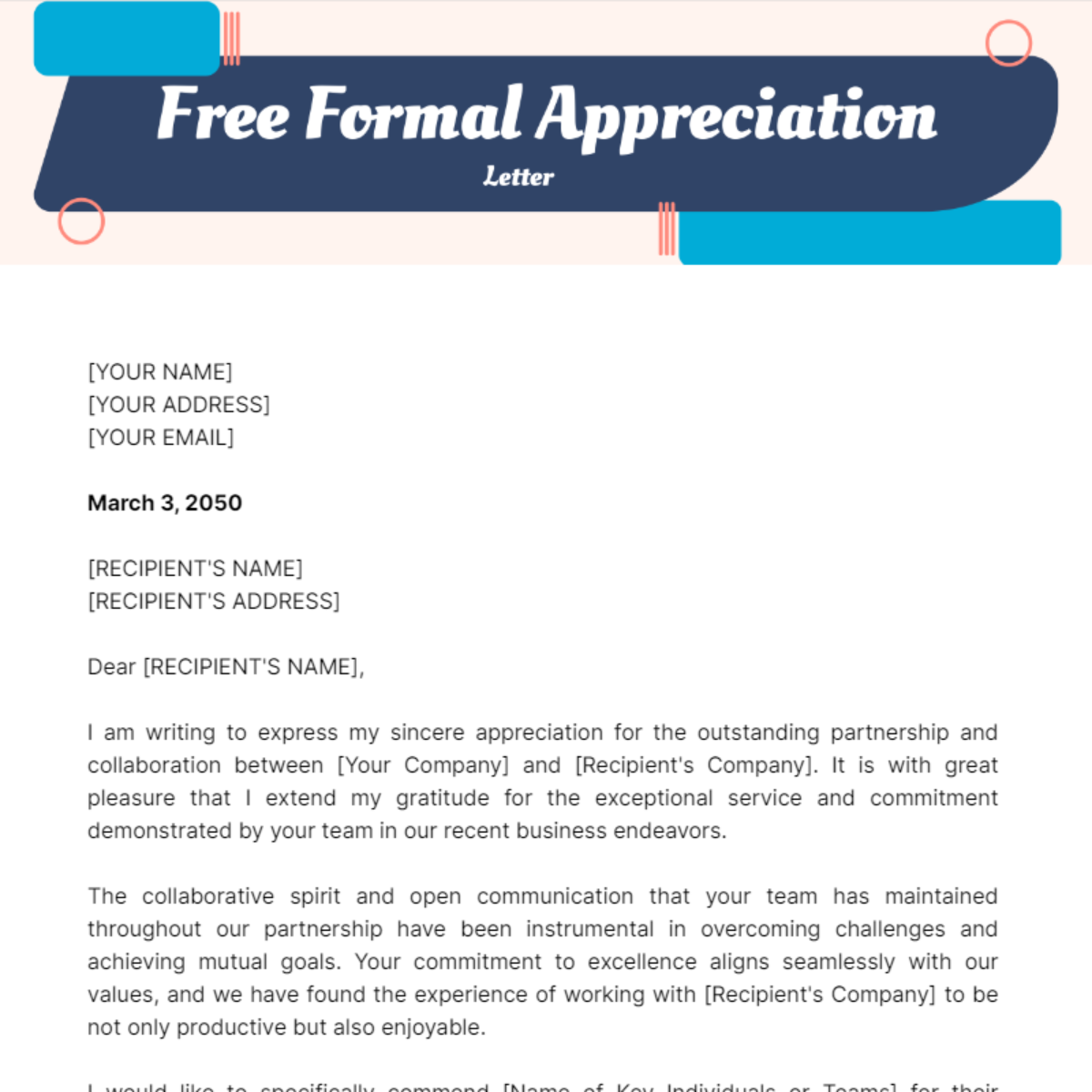Formal Appreciation Letter Template
