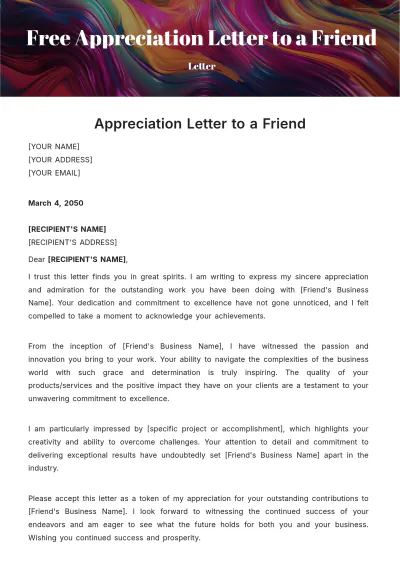 Free Appreciation Letter to a Friend Template to Edit Online