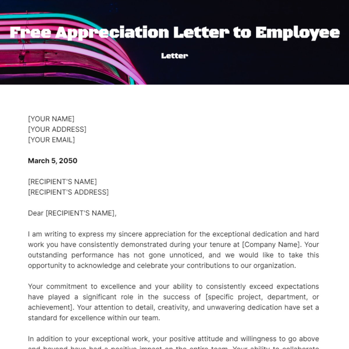 Appreciation Letter to Employee Template
