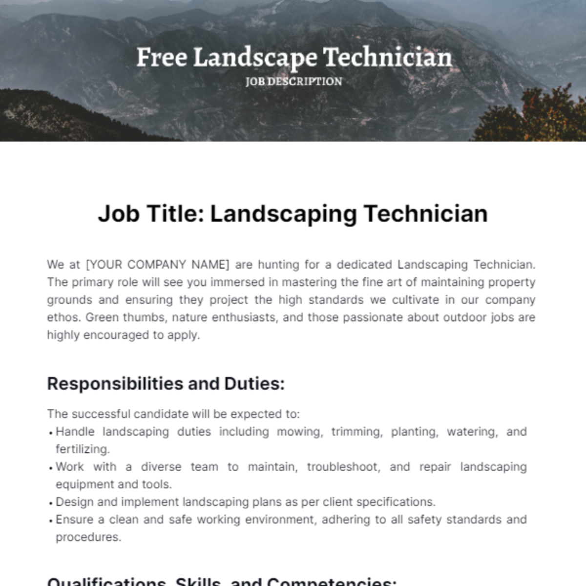 Free Landscaping Technician Job Description Template