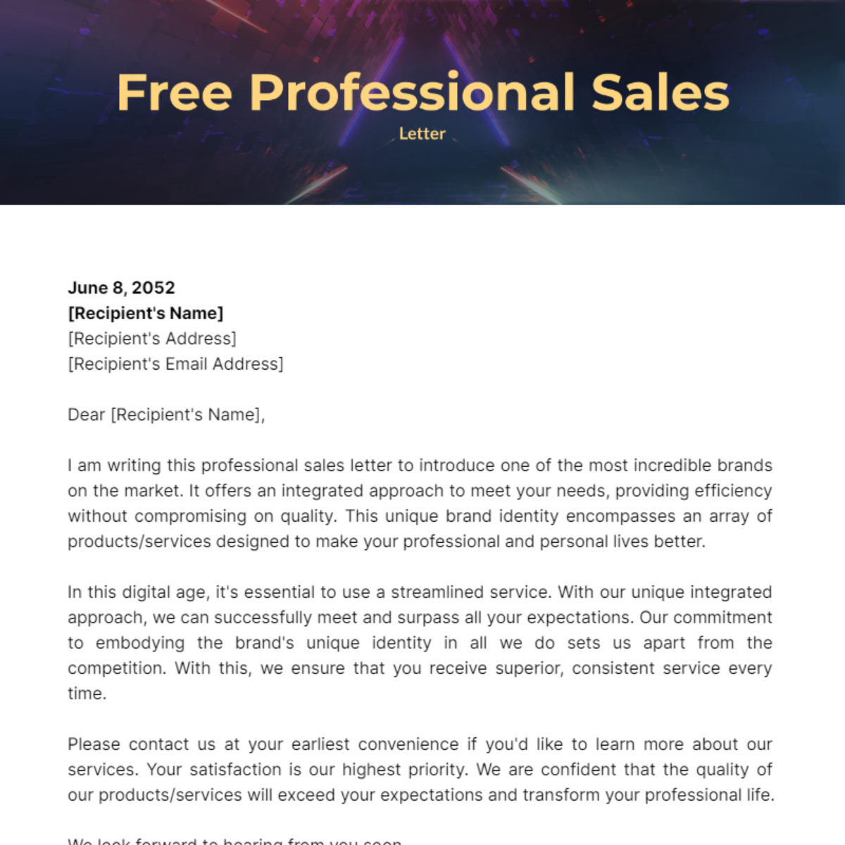 Professional Sales Letter Template