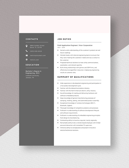 FiApplication Engineer Resume Template