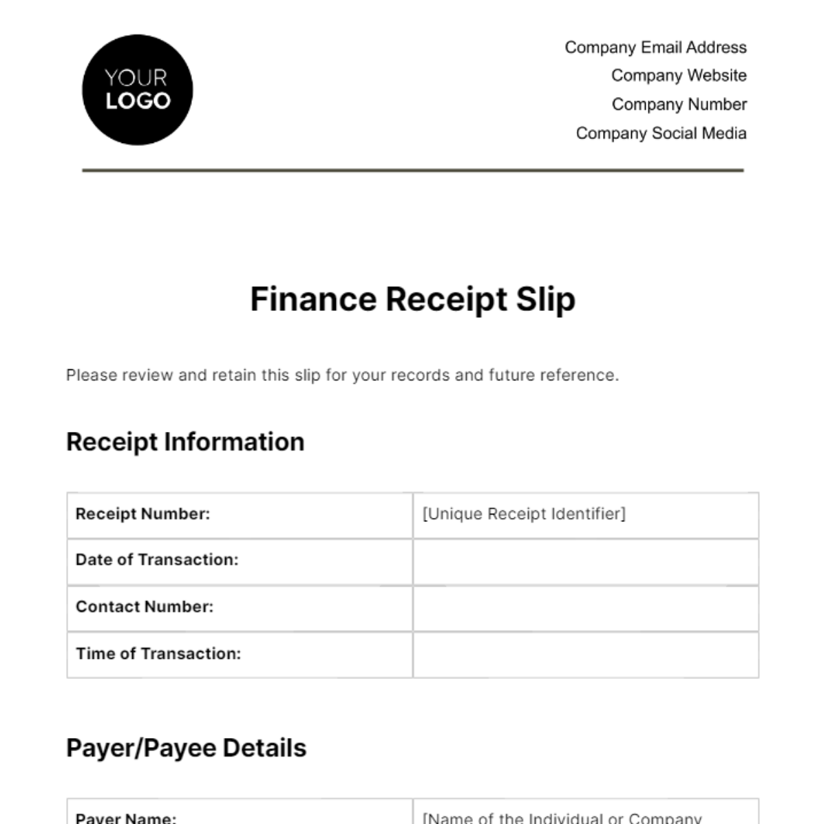 Finance Receipt Slip Template - Edit Online & Download