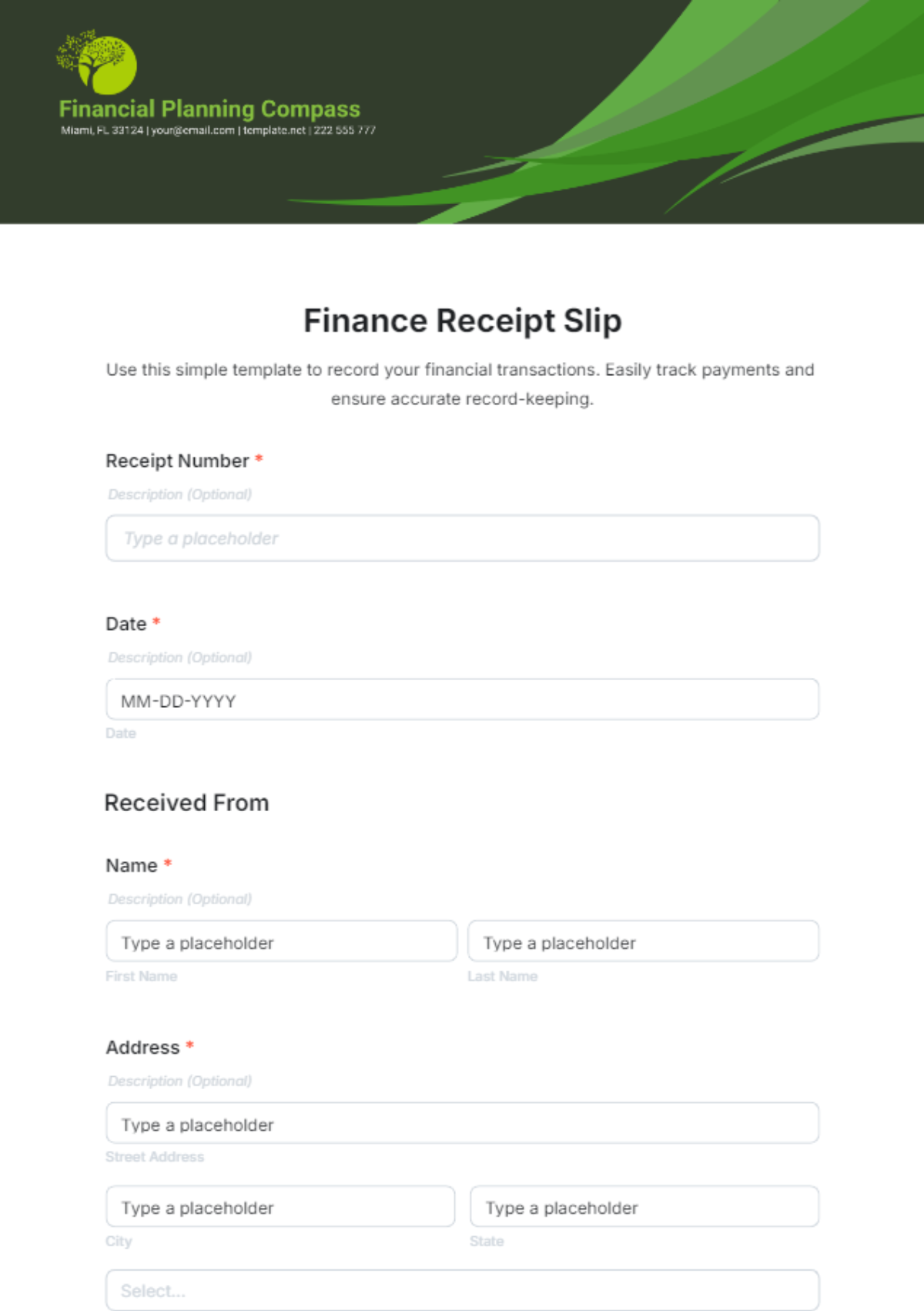 Free Finance Receipt Slip Template