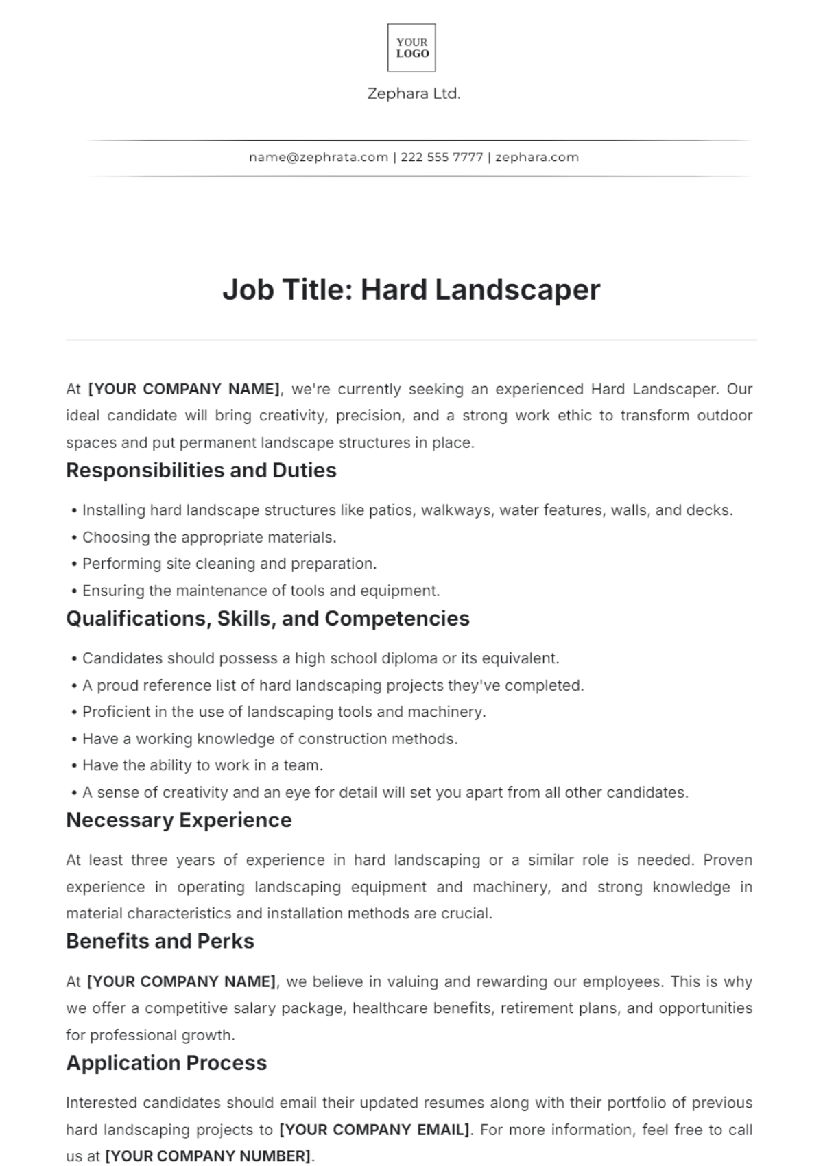 Hard Landscaper Job Description Template - Edit Online & Download