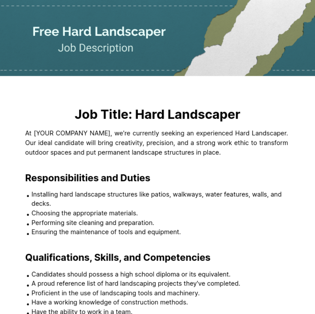 Free Hard Landscaper Job Description Template