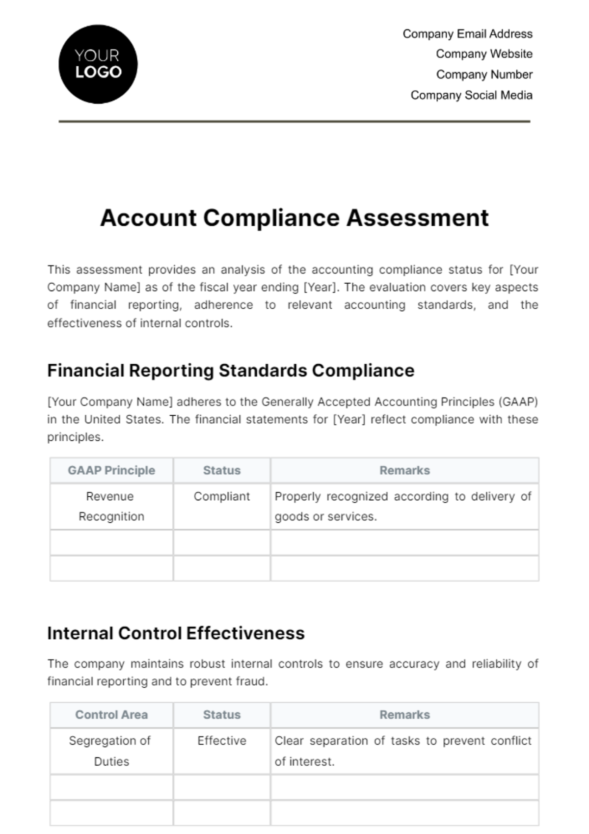 Account Compliance Assessment Template