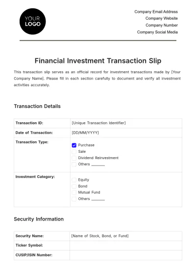 Free Financial Investment Transaction Slip Template to Edit Online
