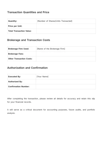 Free Financial Investment Transaction Slip Template to Edit Online