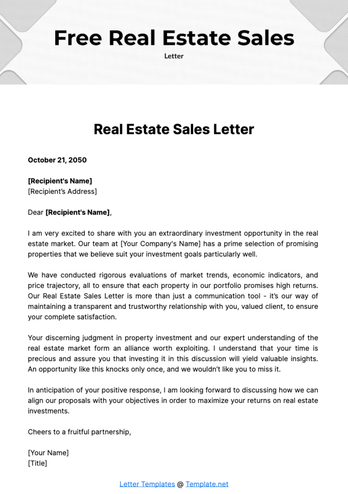 Real Estate Sales Letter Template