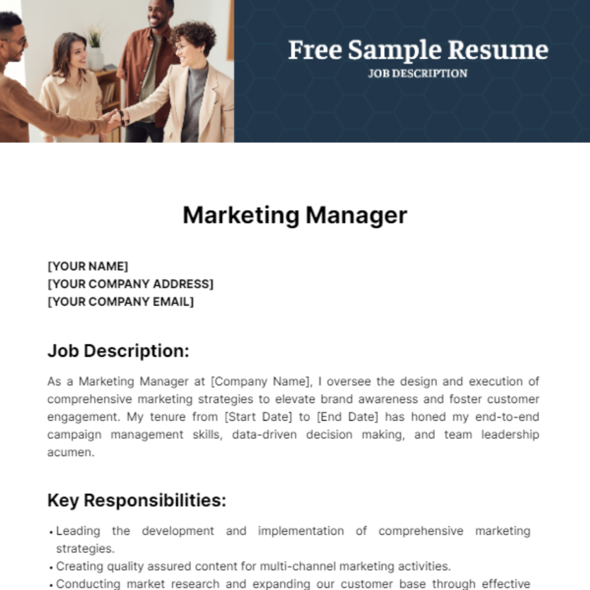 Free Sample Resume Job Description Template