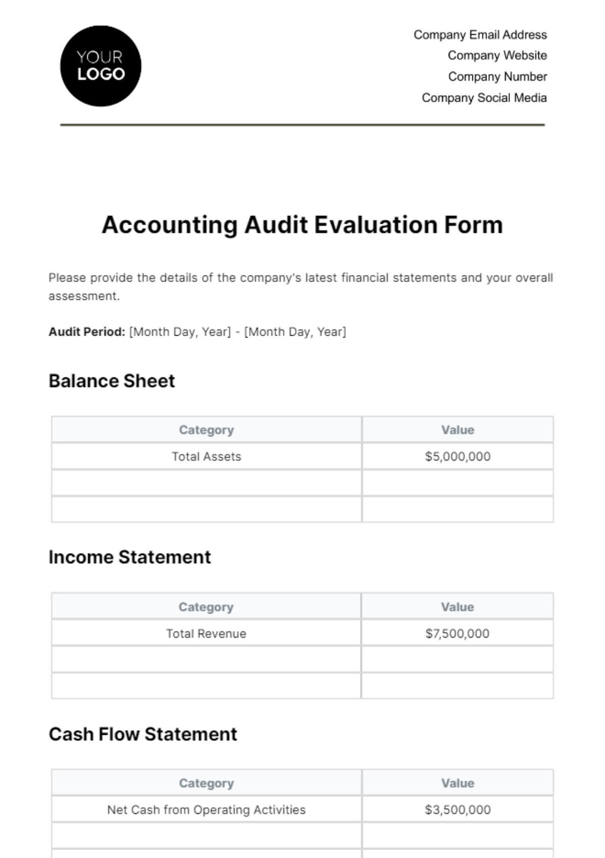 Accounting Audit Evaluation Form Template