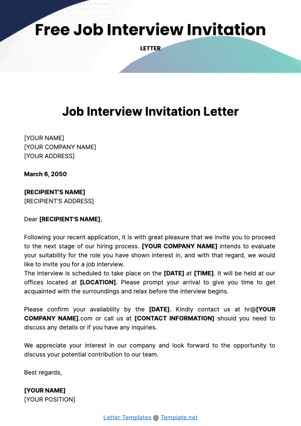 Free Job Interview Invitation Letter Template