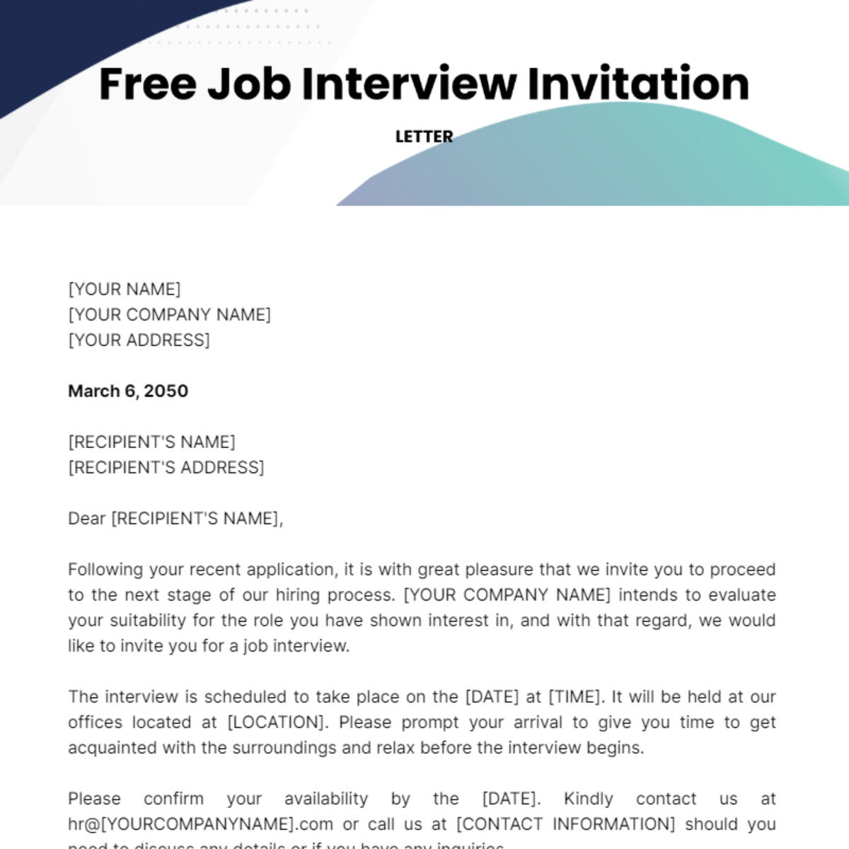 Job Interview Invitation Letter Template