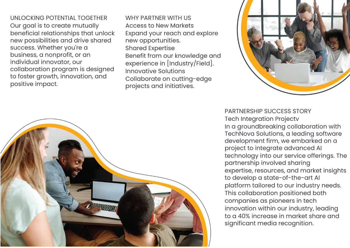 Free Partnership and Collaboration Pamphlet Template to Edit Online