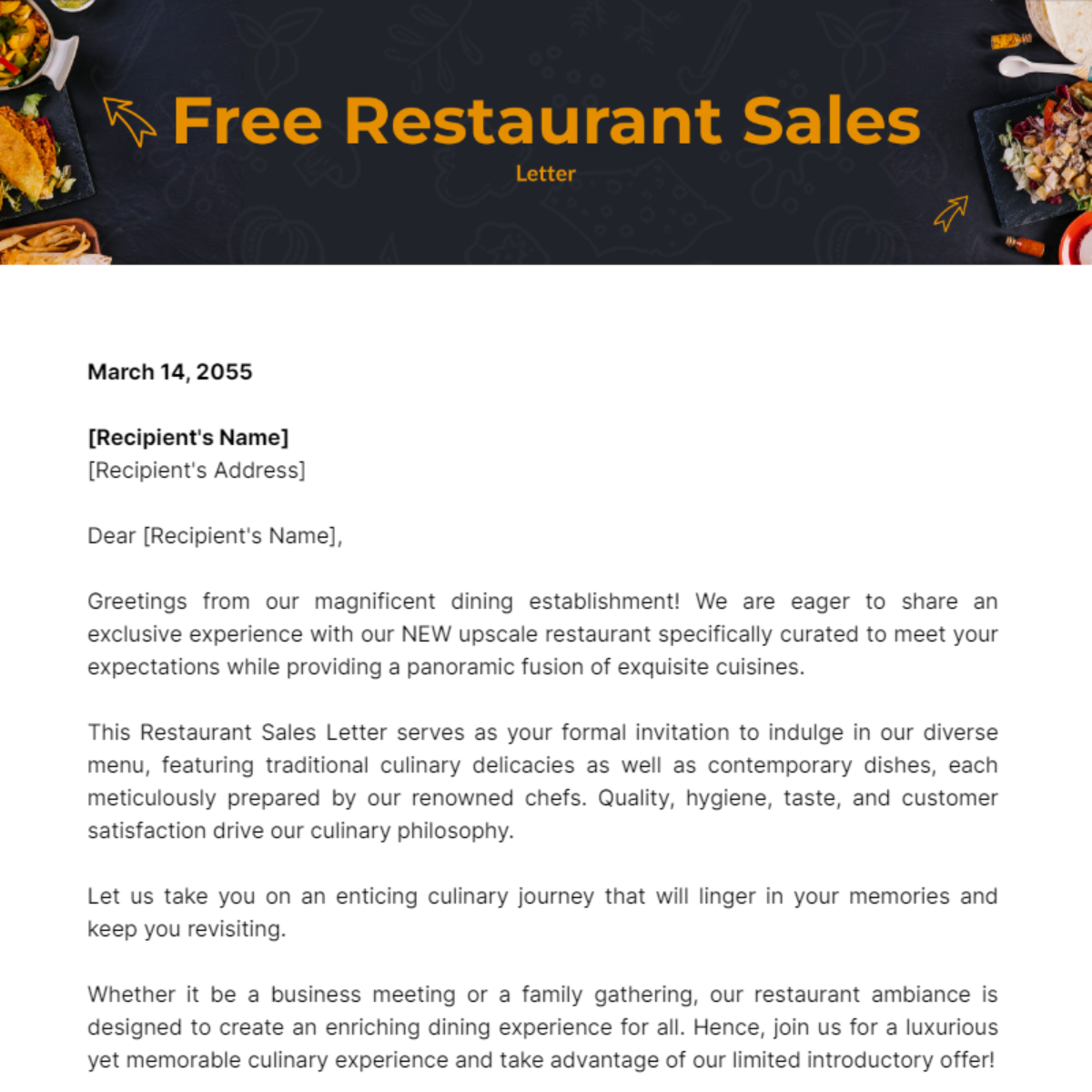 Restaurant Sales Letter Template