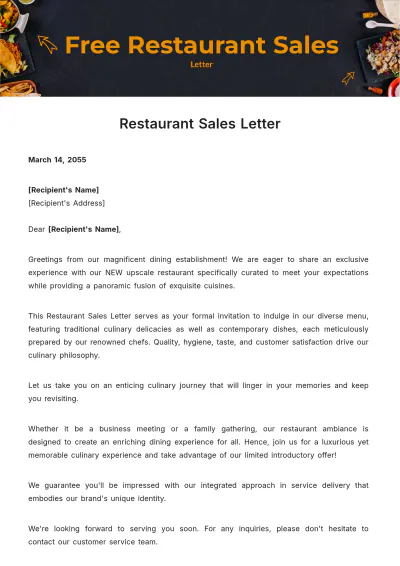Free Restaurant Sales Letter Template to Edit Online
