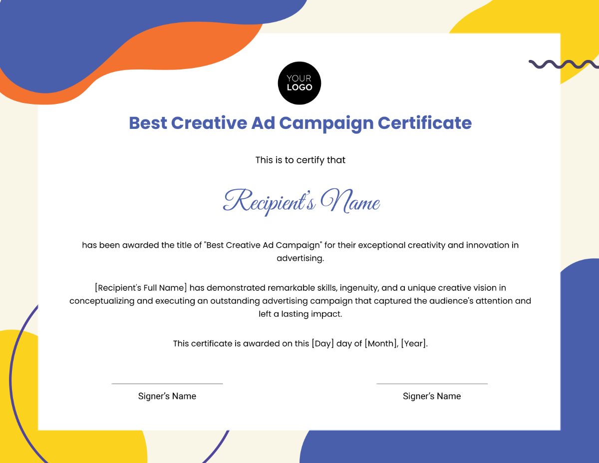 Best Creative Ad Campaign Certificate Template