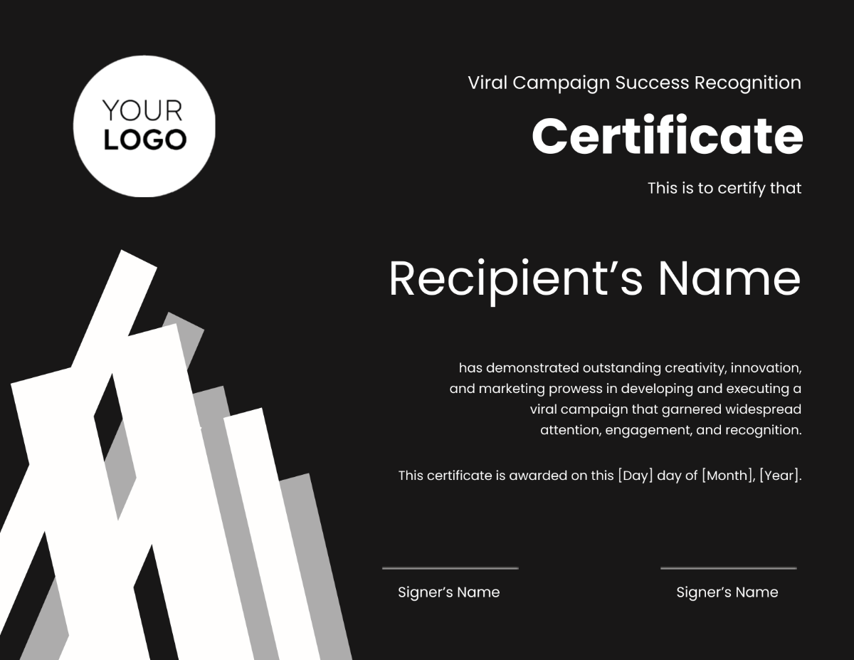 Viral Campaign Success Recognition Certificate Template