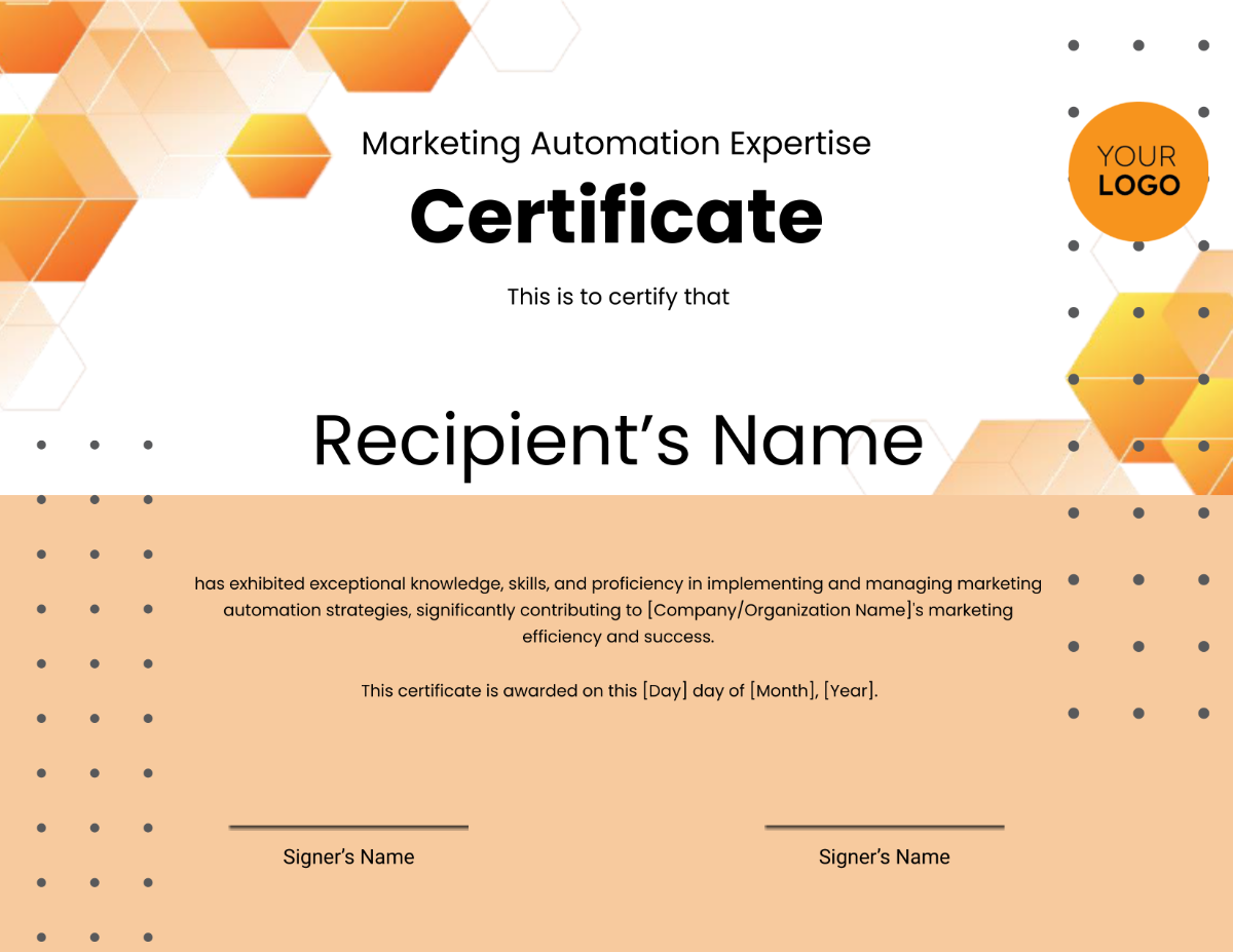 Marketing Automation Expertise Certificate Template