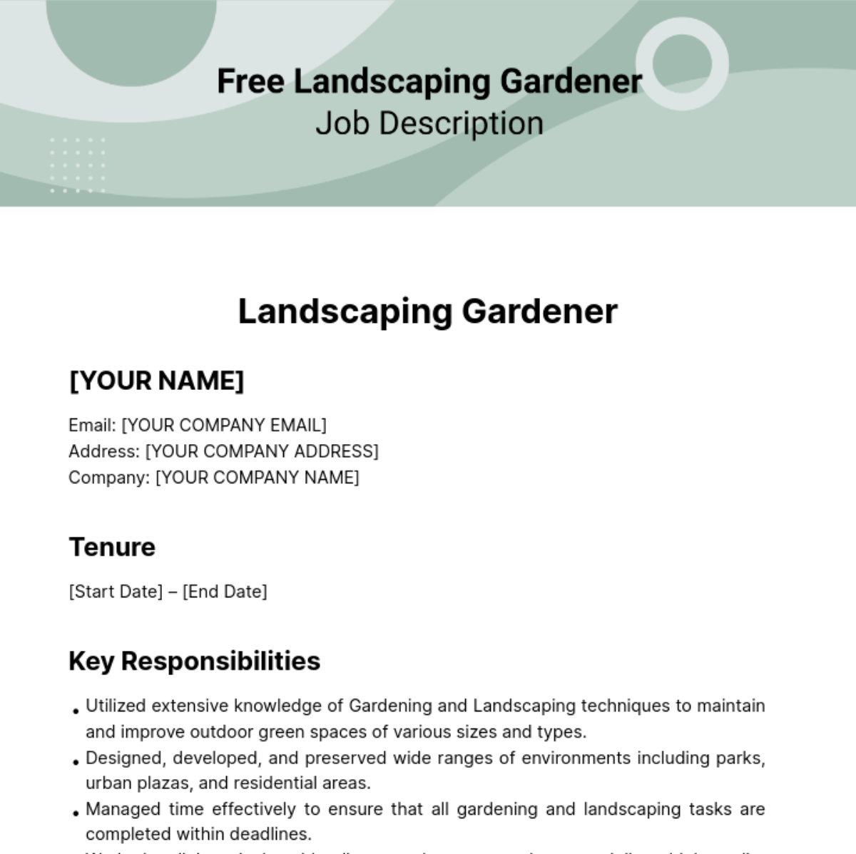 Landscaping Job Description For Resume Template