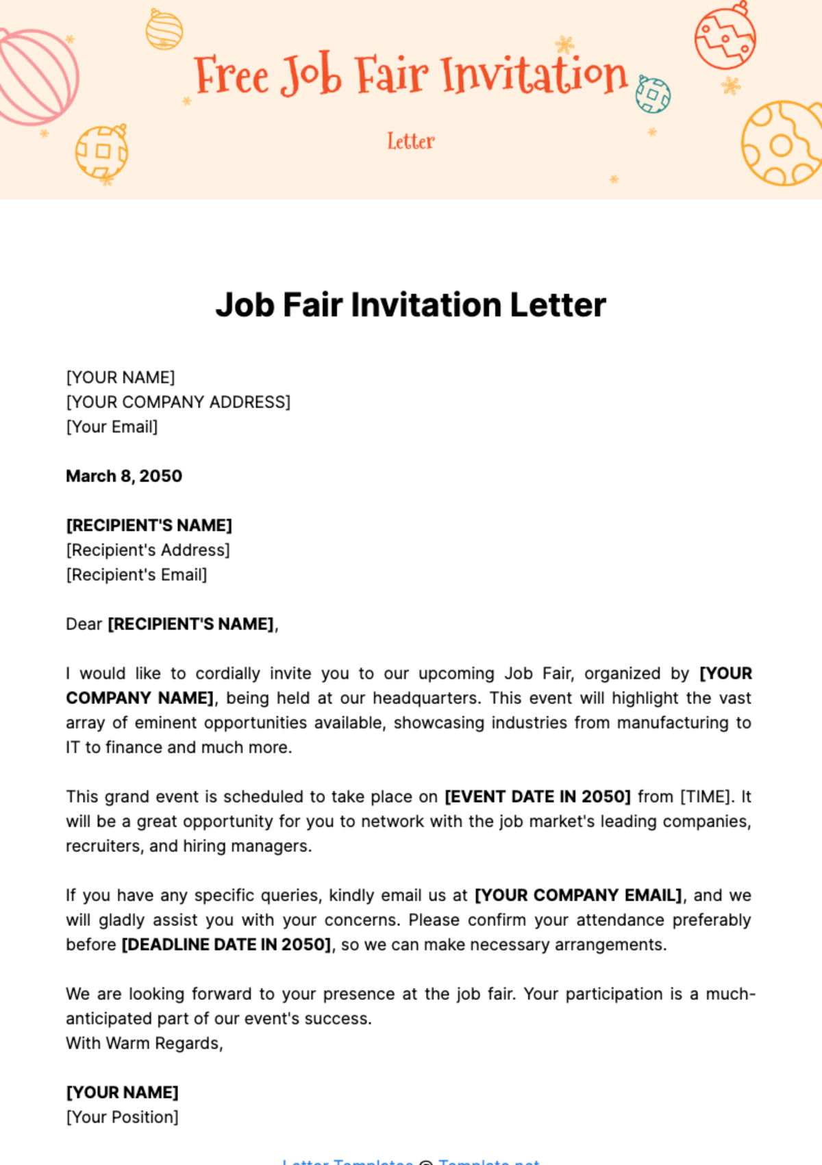 Free Job Fair Invitation Letter Template