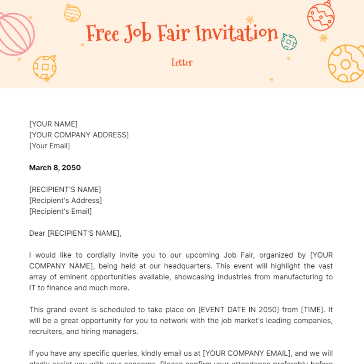 Job Fair Invitation Letter Template
