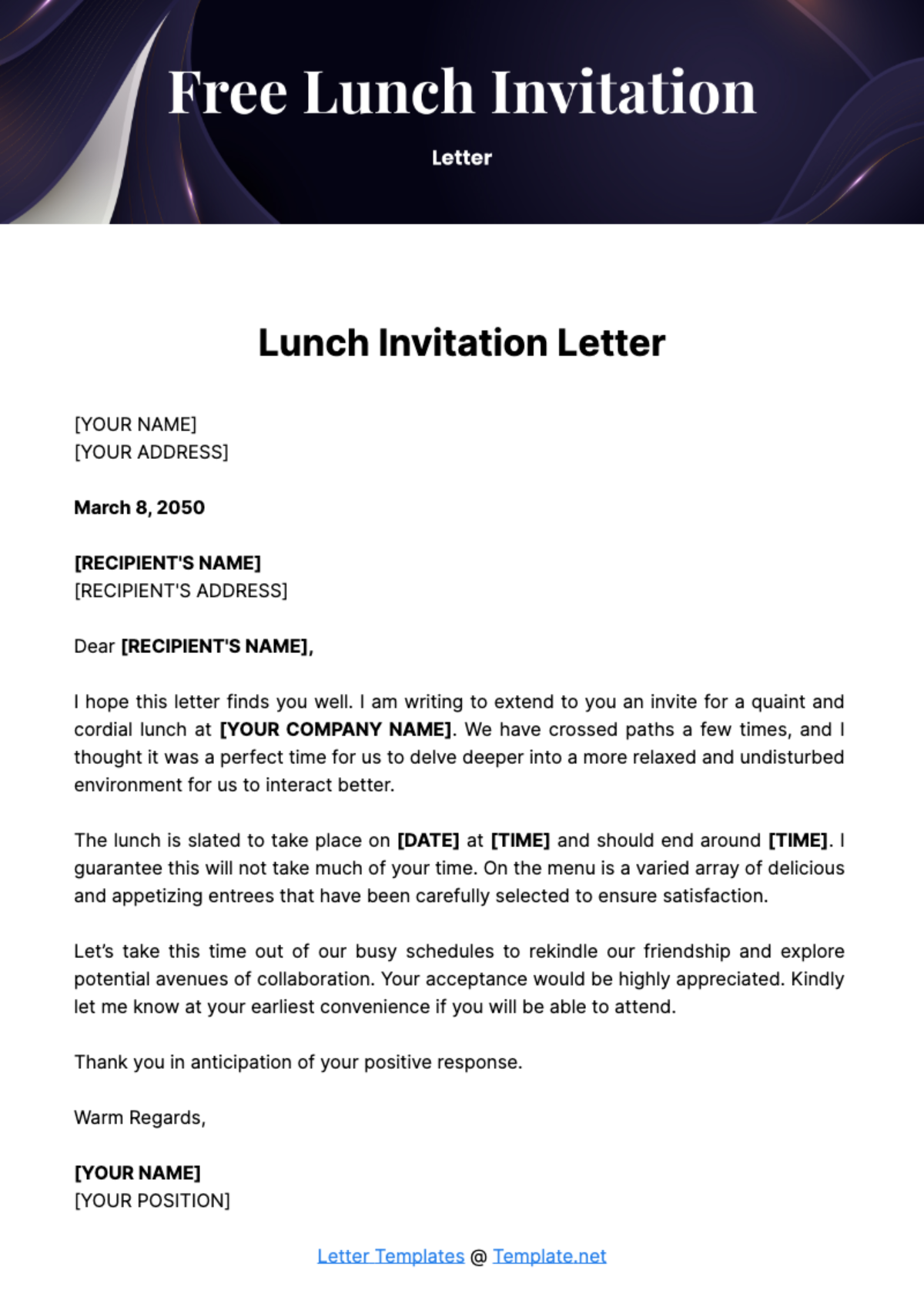 Free Lunch Invitation Letter Template