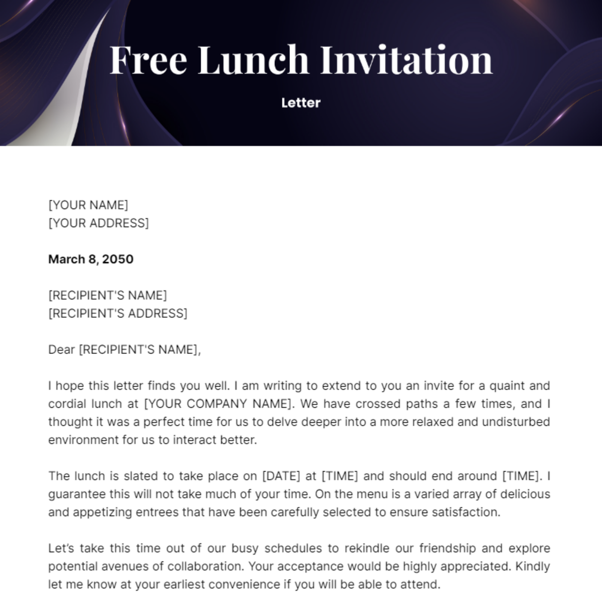 Lunch Invitation Letter Template