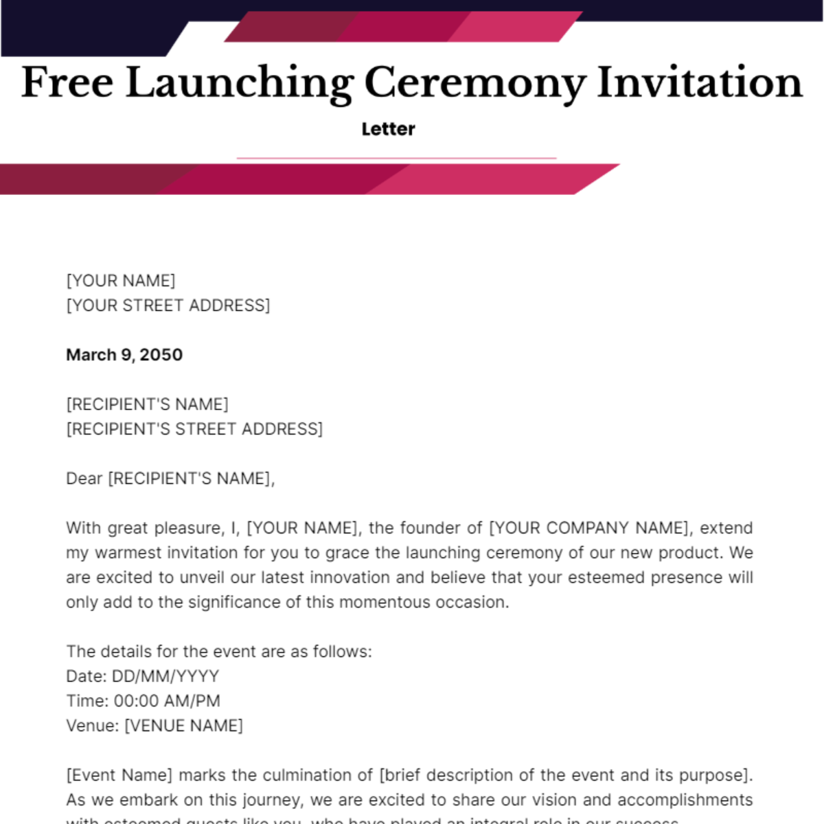 Launching Ceremony Invitation Letter Template