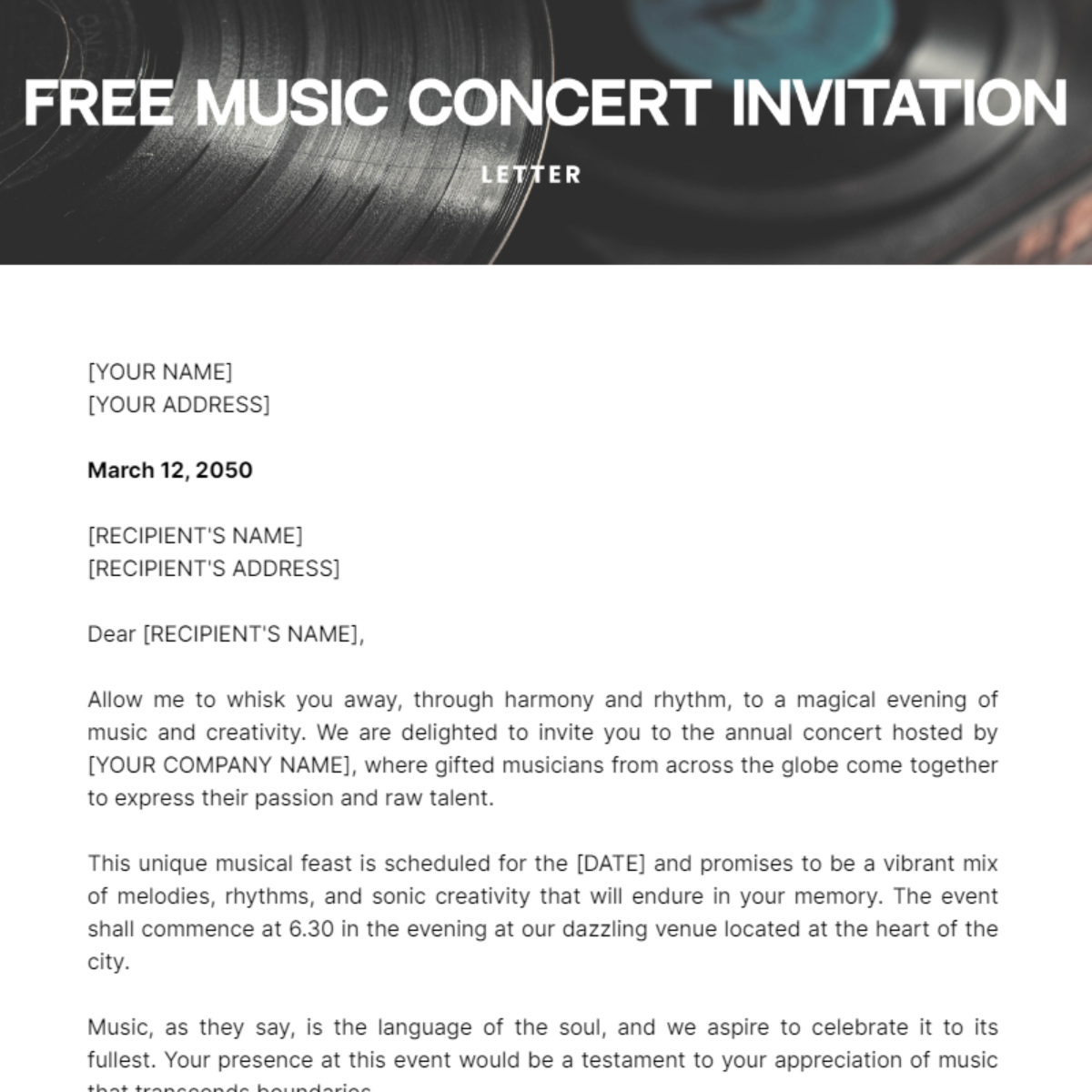 Music Concert Invitation Letter Template