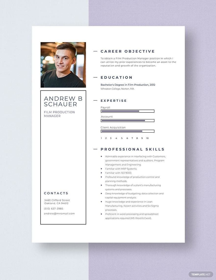 Free Film Production Manager Resume Download in Word, Apple Pages