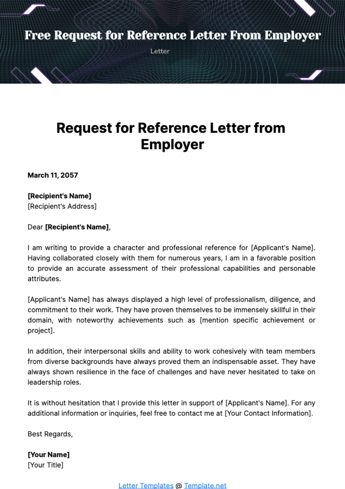 Free Request for Reference Letter from Employer Template