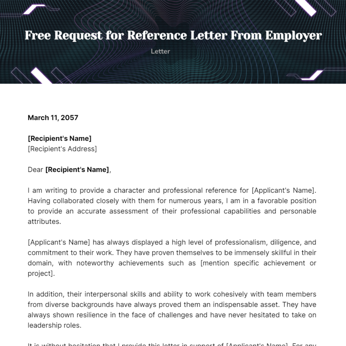 Request for Reference Letter from Employer Template