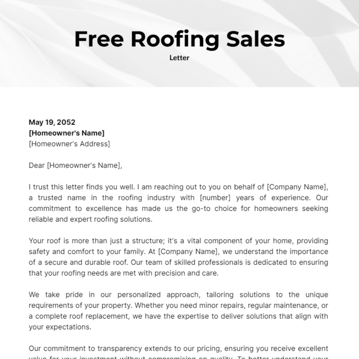 Roofing Sales Letter Template