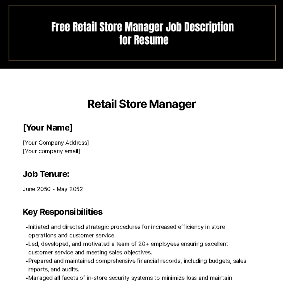 Free Retail Store Manager Job Description for Resume Template