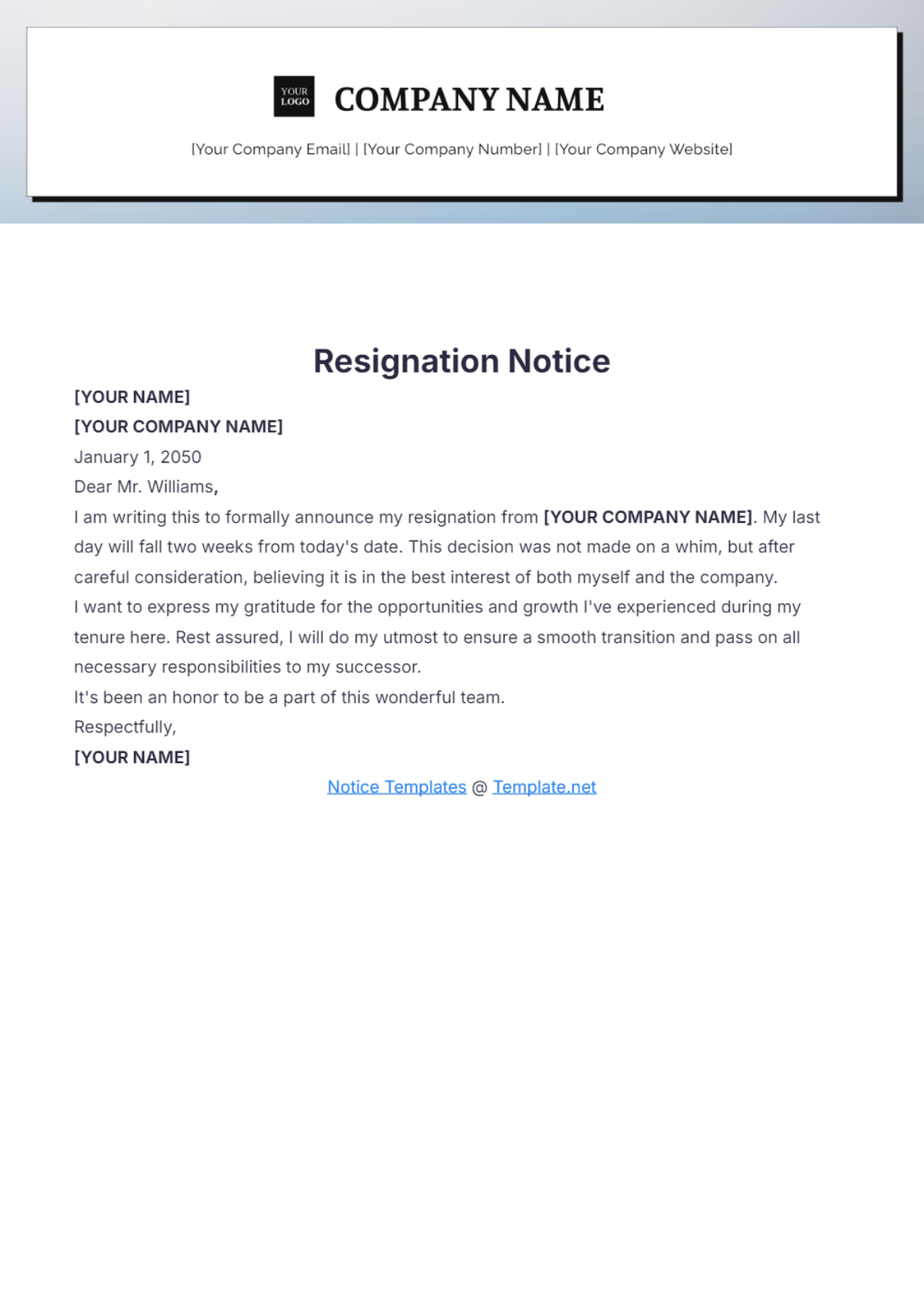 Notice Period Template - Edit Online & Download