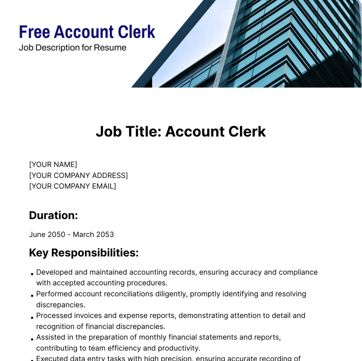 Account Clerk Job Description for Resume Template