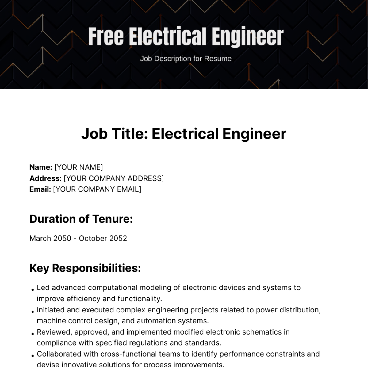 Free Electrical Engineer Job Description for Resume Template