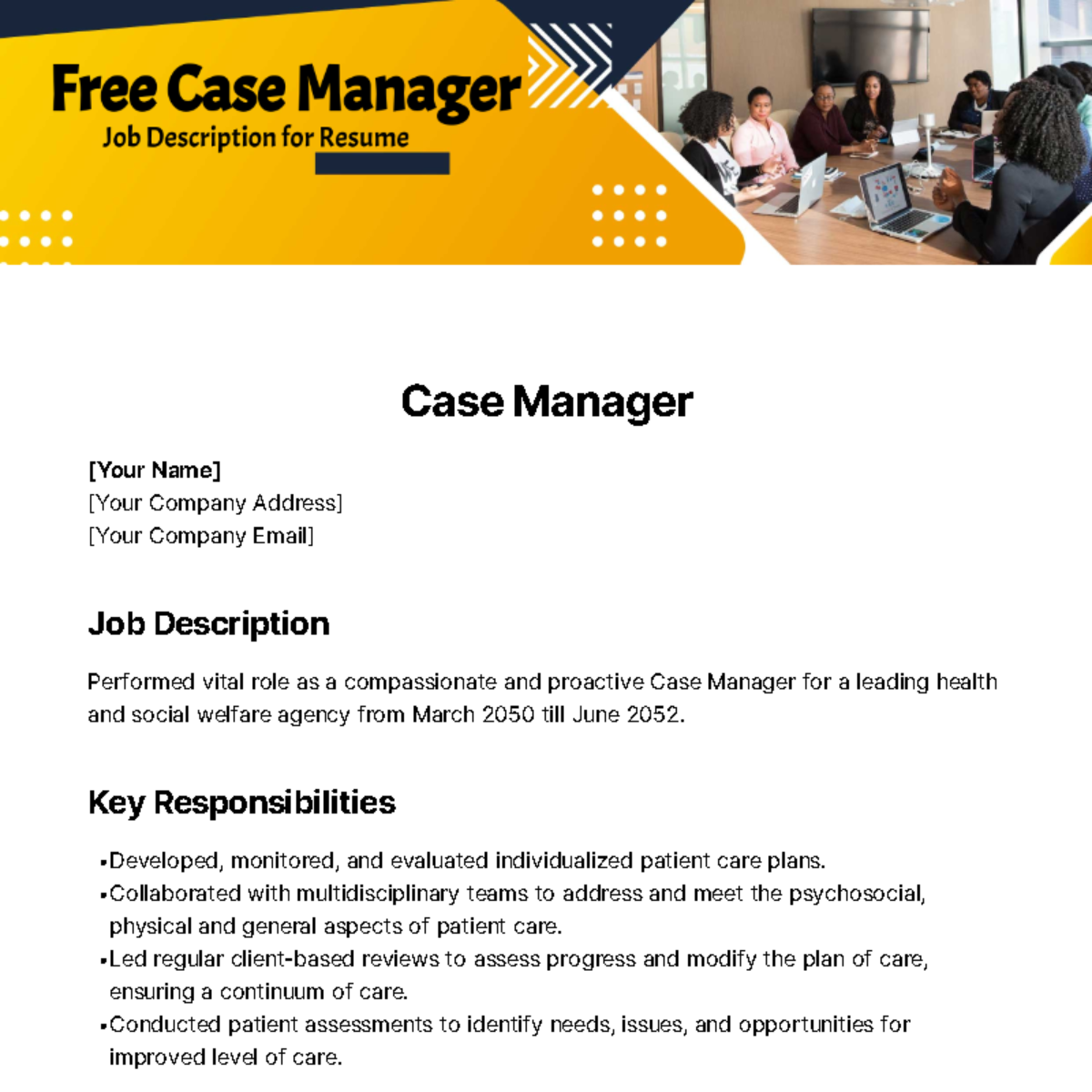 Case Manager Job Description for Resume Template