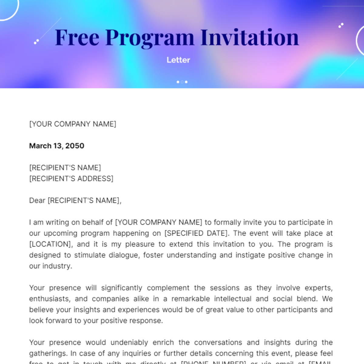Program Invitation Letter Template