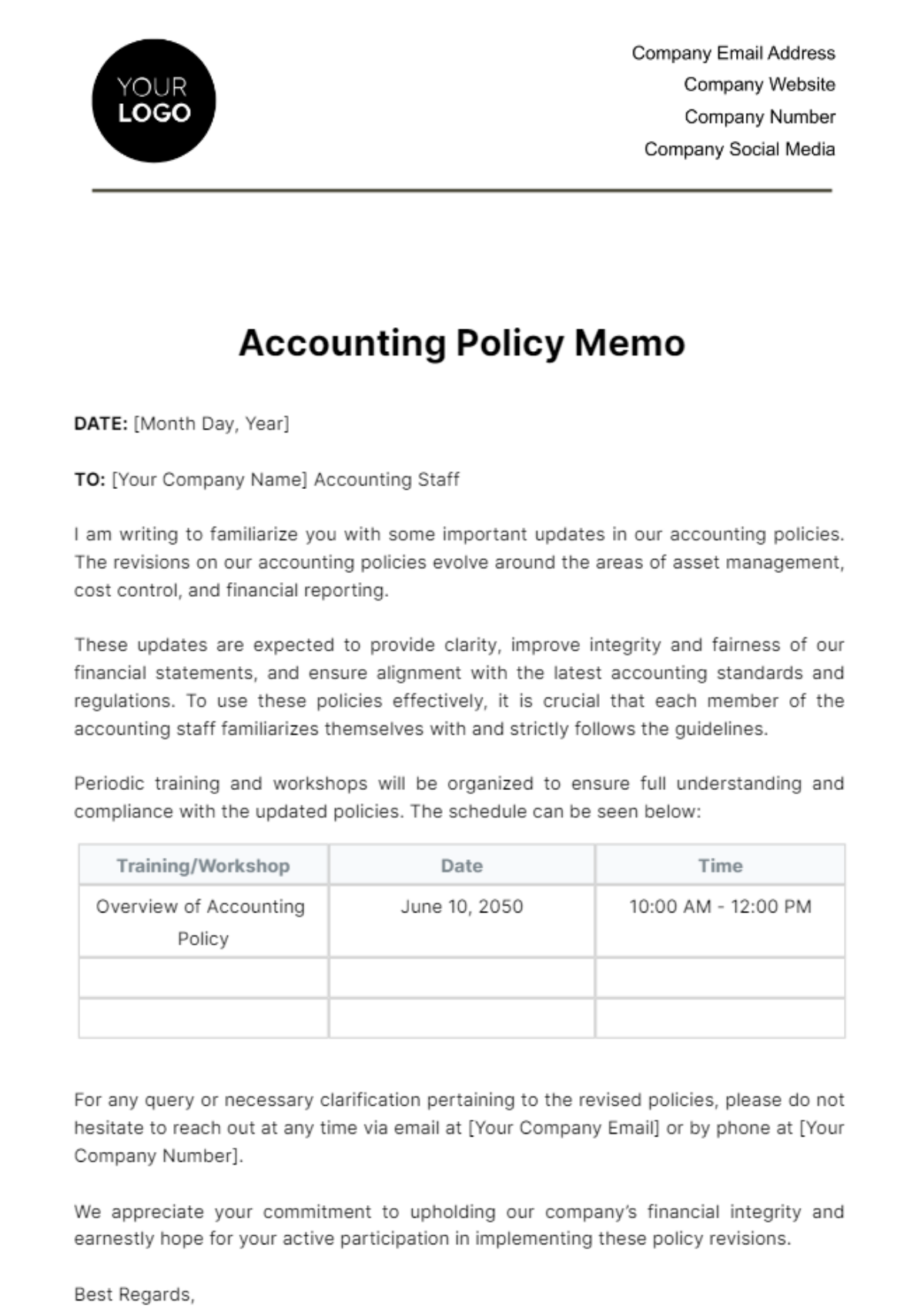 Accounting Policy Memo Template