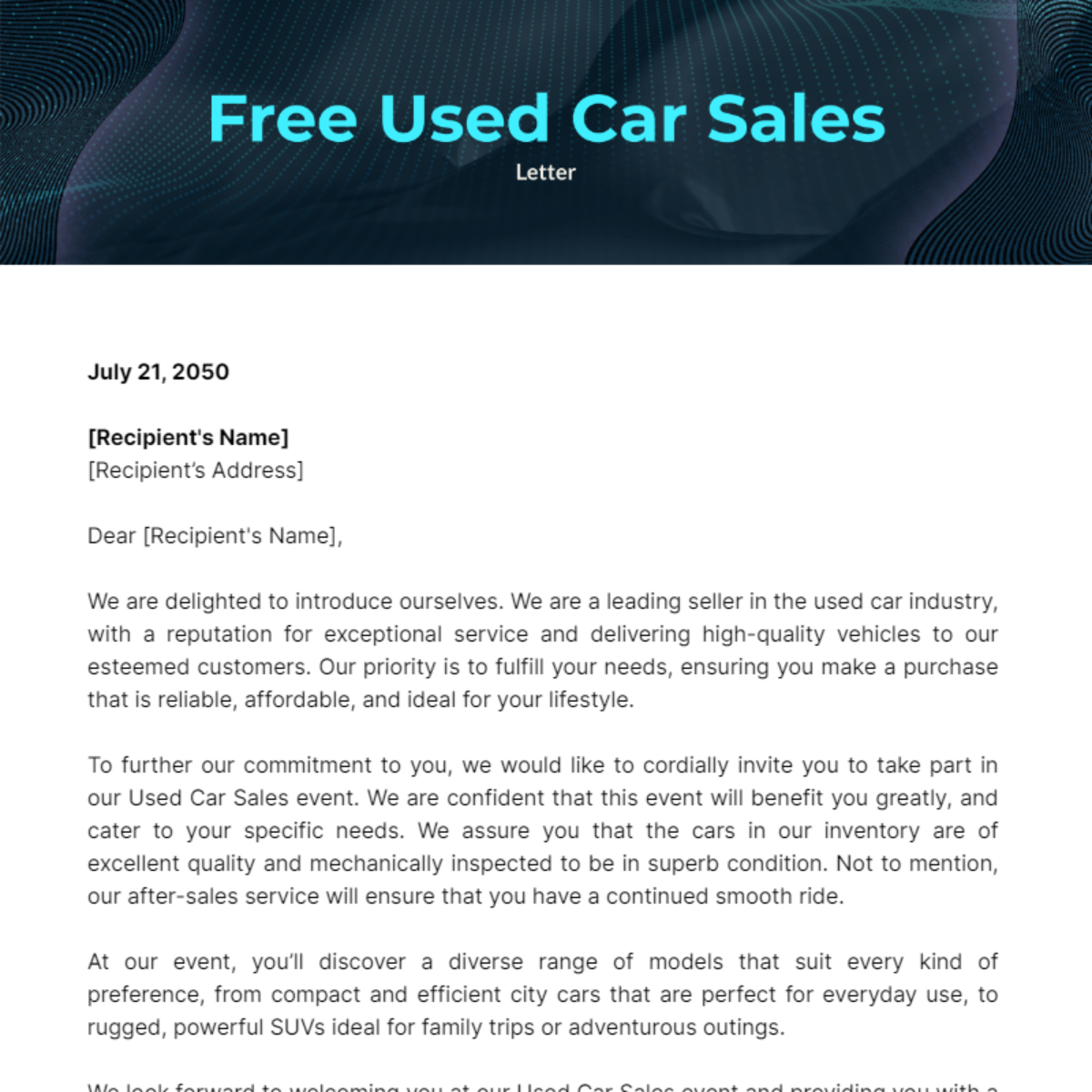 Used Car Sales Letter Template