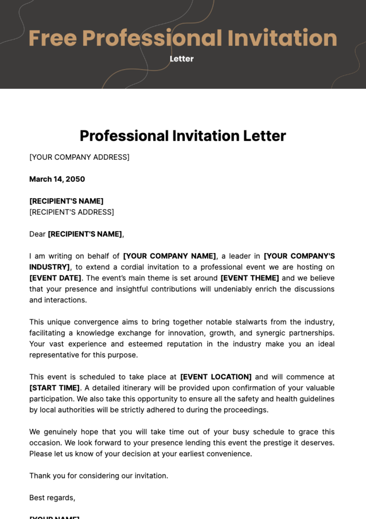 Free Professional Invitation Letter Template