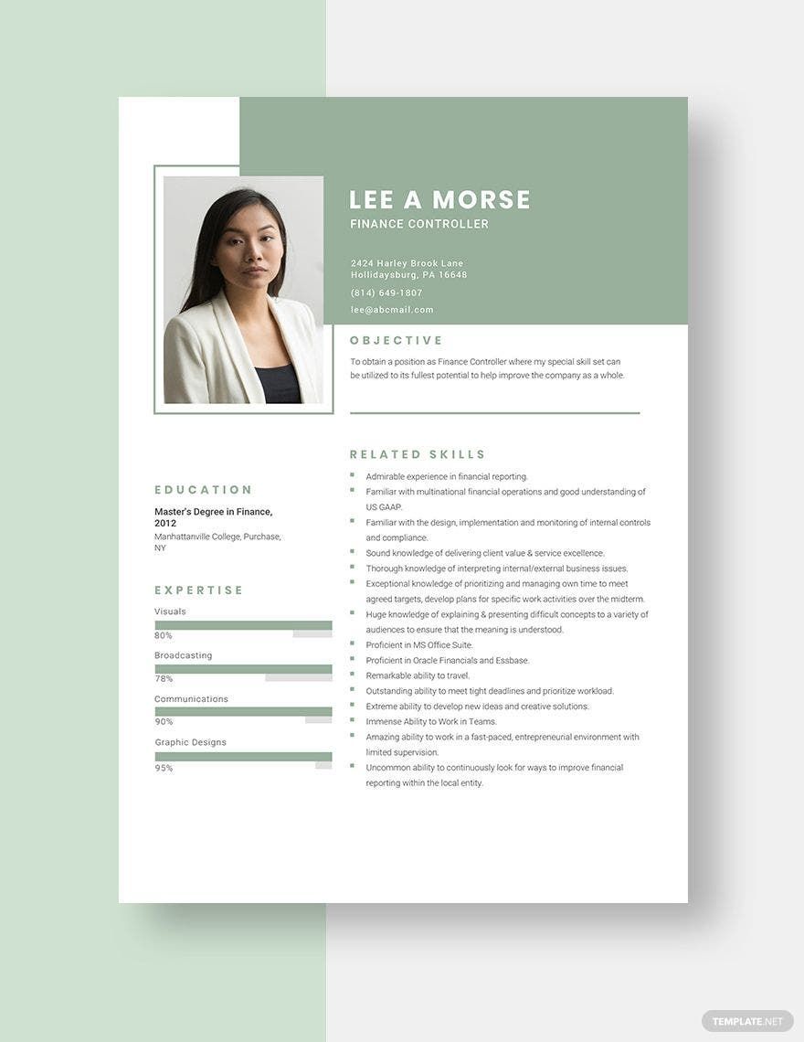Free Finance Controller Resume Template