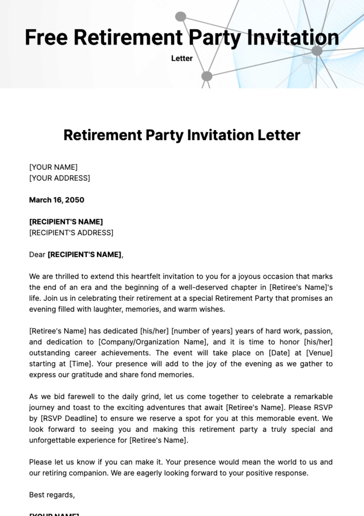 Free Retirement Party Invitation Letter Template