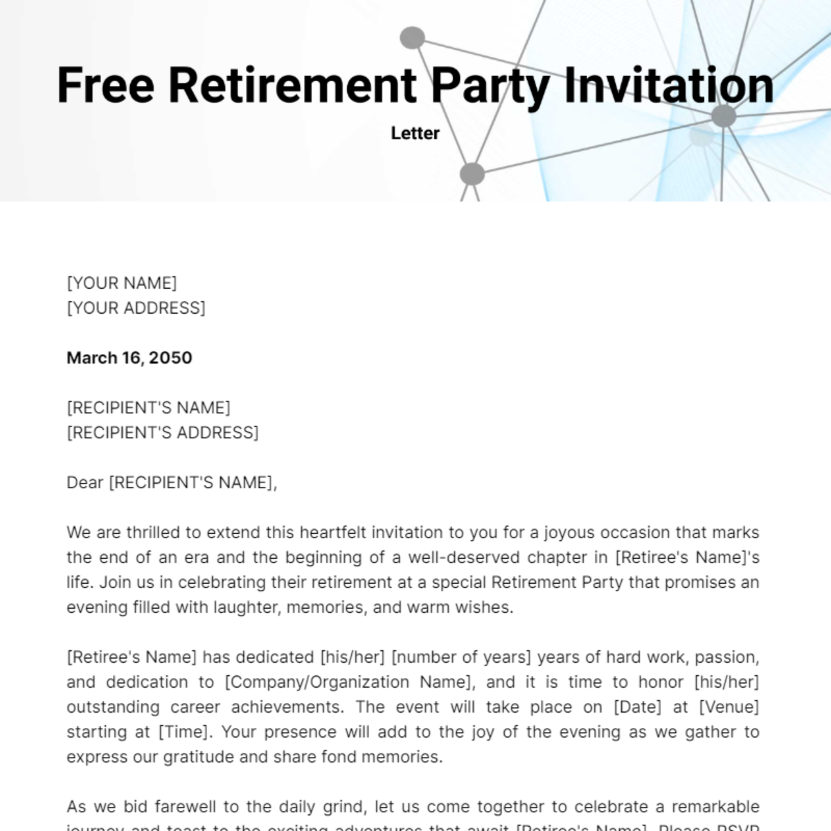 Retirement Party Invitation Letter Template