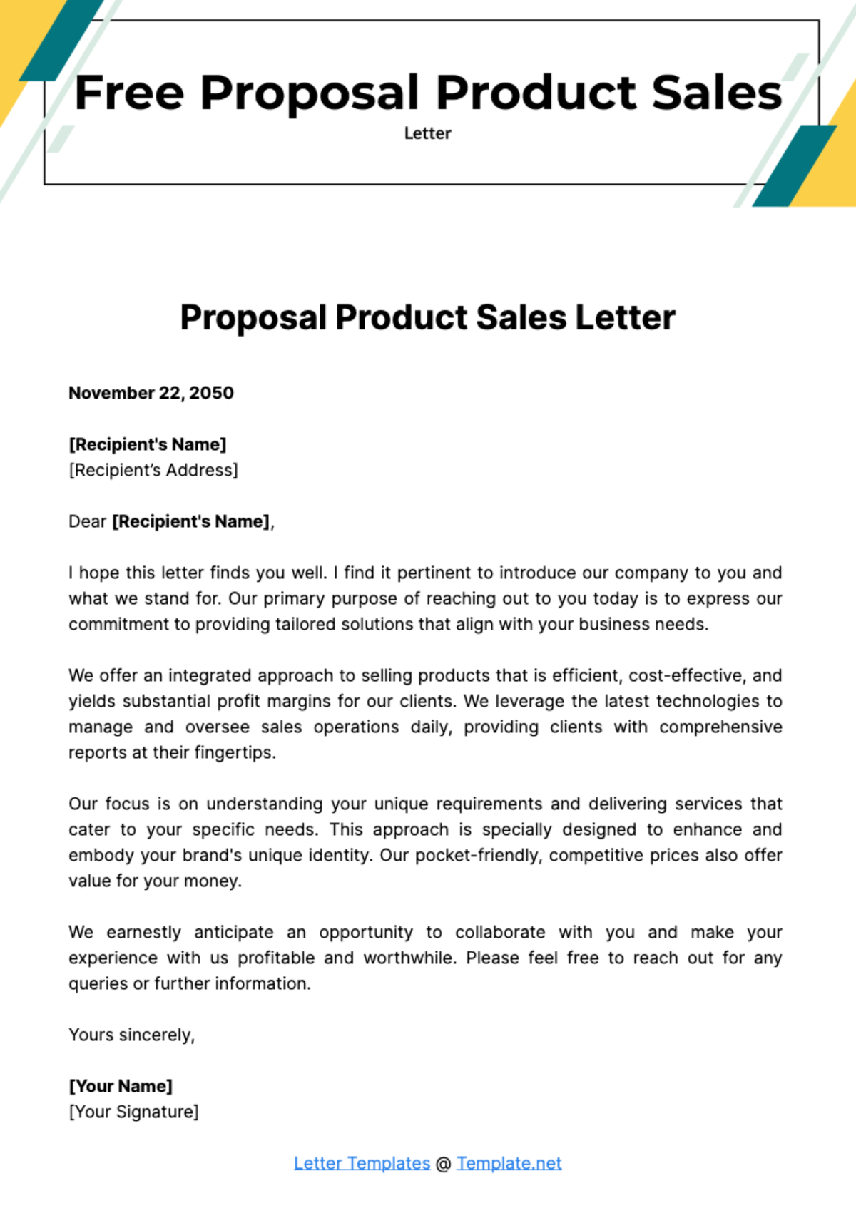 Proposal Product Sales Letter Template